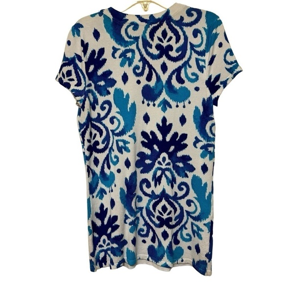 INC International Concepts Blue White Short Sleeve Top Rhinestone Collar Size S - Picture 3 of 6